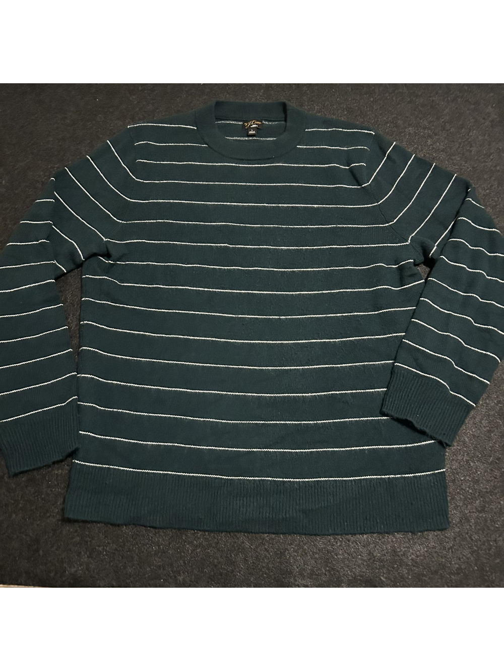 J.Crew Men's Midnight Green Stripe 100% Cashmere Crewneck Sweater Size Large
